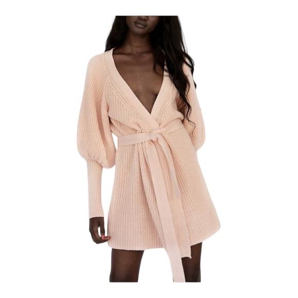 Sabo Skirt womens Large knit wrap sweater dress elle tie waist pink v neck - Picture 5 of 14